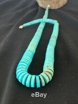 Stunning Navajo Blue Heishi Turquoise Sterling Silver Necklace 19 in Gift 3170
