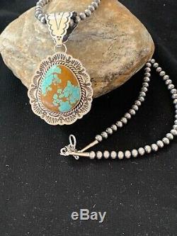 Stunning Navajo Sterling Silver Blue TURQUOISE #8 Necklace Pendant Set 3066 Gift