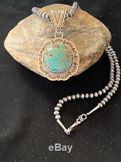 Stunning Navajo Sterling Silver Blue TURQUOISE #8 Necklace Pendant Set 3067 Gift