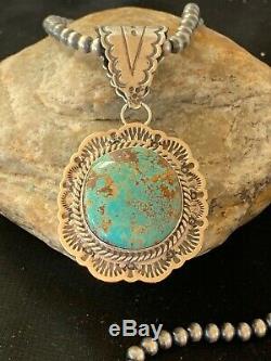 Stunning Navajo Sterling Silver Blue TURQUOISE #8 Necklace Pendant Set 3067 Gift