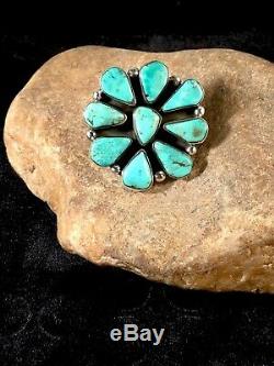 Stunning Navajo Sterling Silver Blue Turquoise Cluster Ring Sz 8.5 Gift 8678