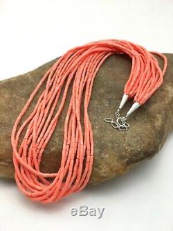 Stunning Pink Coral Heishi 10S Sterling Silver Necklace 20 4388 Gift Sale