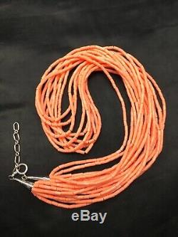 Stunning Pink Coral Heishi 10S Sterling Silver Necklace 20 4388 Gift Sale