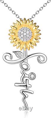 Sunflower Faith Cross Necklace Jesus Religious Jewelry Gifts Women 925 Silver