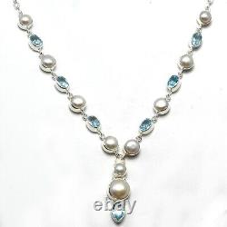 Thanks Giving Gift Pearl Blue Topaz Gemstone Jewelry 925 Silver Necklace NK-5158