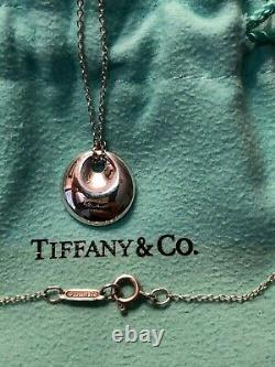 Tiffany & Co. Elsa Peretti. 925 Sterling Silver Disc Pendant Necklace+Box+Gift Bag