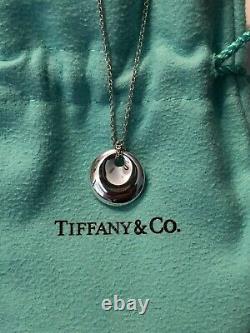 Tiffany & Co. Elsa Peretti. 925 Sterling Silver Disc Pendant Necklace+Box+Gift Bag