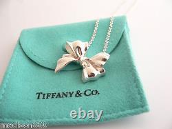 Tiffany & Co Ribbon Necklace Silver Bow Pendant 19 inch Chain Jewelry Gift Pouch