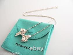 Tiffany & Co Ribbon Necklace Silver Bow Pendant 19 inch Chain Jewelry Gift Pouch