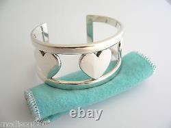 Tiffany & Co Silver Heart Bar Cuff Bangle Bracelet Jewelry Gift Pouch Love Art