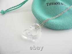 Tiffany & Co Silver Large Rock Crystal Open Heart Necklace Pendant Gift Pouch