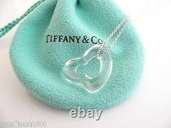 Tiffany & Co Silver Large Rock Crystal Open Heart Necklace Pendant Gift Pouch