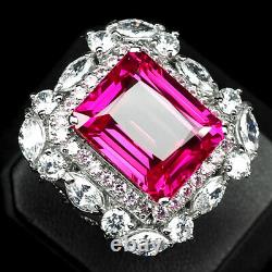 Topaz Pink Octagon 32.2Ct. Sapp 925 Sterling Silver Ring Size 7.5 Jewelry Gift