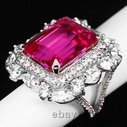 Topaz Pink Octagon 32.2Ct. Sapp 925 Sterling Silver Ring Size 7.5 Jewelry Gift
