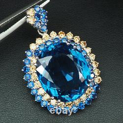 Topaz Swiss Blue Oval 33.50 Ct. Sapp 925 Sterling Silver Pendant Gift Jewelry