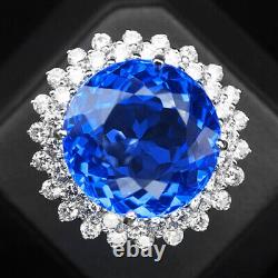 Topaz? Swiss Blue Ring Size 6 Round 28.20 Ct. 925 Sterling Silver Gift Jewelry