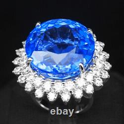 Topaz? Swiss Blue Ring Size 6 Round 28.20 Ct. 925 Sterling Silver Gift Jewelry