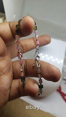 Tourmaline gemstone beads necklace 925 sterling silver jewelry gift g55