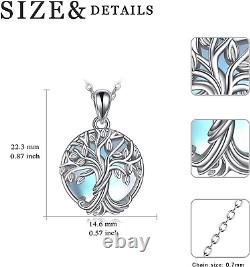 Tree of Life Necklace Sterling Silver Moonstone Pendant Good Luck Gift for Women