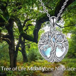 Tree of Life Necklace Sterling Silver Moonstone Pendant Good Luck Gift for Women