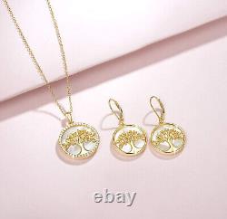 Tree of Life Pendant Necklace Gold Plated Sterling Silver Mother of Pearl Gifts