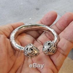 Tribal Artisan Lotus Sterling 925 Silver Bracelet Bangle Hinged Cuff Women Gift