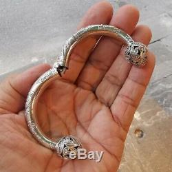 Tribal Artisan Lotus Sterling 925 Silver Bracelet Bangle Hinged Cuff Women Gift
