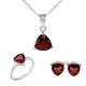 Trillion Red Garnet Ring Earring Pendant Jewelry Set Solid Silver Women Gift