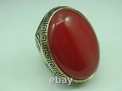 Turkish Handmade Jewelry 925 Sterling Silver Agate Stone Men's Ring Sz 11