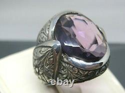 Turkish Handmade Jewelry 925 Sterling Silver Amethyst Stone Men Ring Sz 11