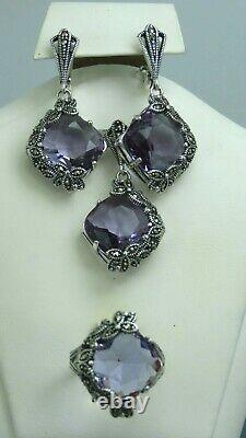 Turkish Handmade Jewelry 925 Sterling Silver Amethyst Stone Women Earring Set