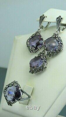 Turkish Handmade Jewelry 925 Sterling Silver Amethyst Stone Women Earring Set