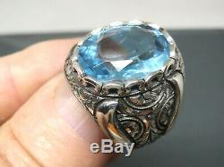 Turkish Handmade Jewelry 925 Sterling Silver Aquamarine Stone Men Ring Sz 10