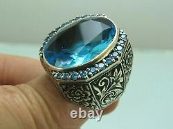 Turkish Handmade Jewelry 925 Sterling Silver Aquamarine Stone Men Ring Sz 11