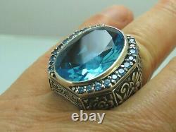 Turkish Handmade Jewelry 925 Sterling Silver Aquamarine Stone Men Ring Sz 11