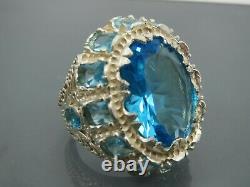 Turkish Handmade Jewelry 925 Sterling Silver Aquamarine Stone Men Ring Sz 9