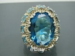 Turkish Handmade Jewelry 925 Sterling Silver Aquamarine Stone Men Ring Sz 9