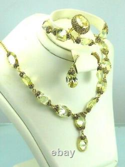 Turkish Handmade Jewelry 925 Sterling Silver Citrine Stone Women Necklace Set