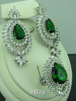Turkish Handmade Jewelry 925 Sterling Silver Emerald Stone Ladies' Earring Set