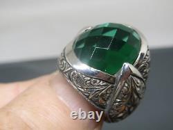 Turkish Handmade Jewelry 925 Sterling Silver Emerald Stone Men Ring Sz 10