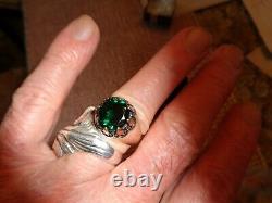 Turkish Handmade Jewelry 925 Sterling Silver Emerald Stone Men's Ring Sz 10