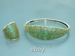 Turkish Handmade Jewelry 925 Sterling Silver Emerald Stone Women Bangle&Ring Set