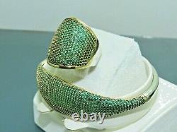 Turkish Handmade Jewelry 925 Sterling Silver Emerald Stone Women Bangle&Ring Set