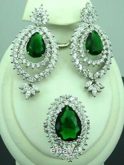 Turkish Handmade Jewelry 925 Sterling Silver Emerald Stone Women Earring Set