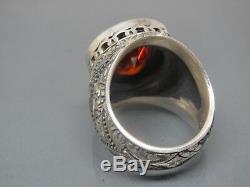 Turkish Handmade Jewelry 925 Sterling Silver Garnet Stone Men's Ring Sz 11