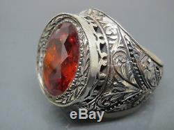 Turkish Handmade Jewelry 925 Sterling Silver Garnet Stone Men's Ring Sz 11