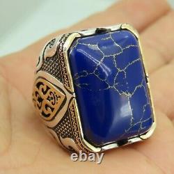 Turkish Handmade Jewelry 925 Sterling Silver Lapis Stone Men Ring Sz 12