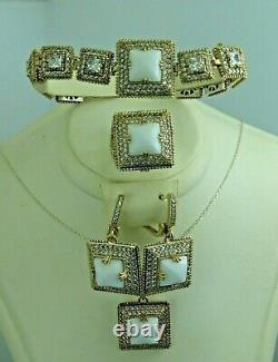 Turkish Handmade Jewelry 925 Sterling Silver Pearl Stone Women Bracelet Set