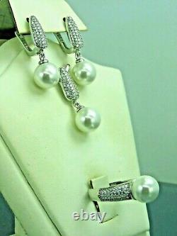 Turkish Handmade Jewelry 925 Sterling Silver Pearl Stone Women Earring Set