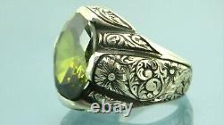 Turkish Handmade Jewelry 925 Sterling Silver Peridot Stone Men Ring Sz 11